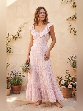 LoveShackFancy Joanne Floral Maxi Dress In Maybell Pink Size 2